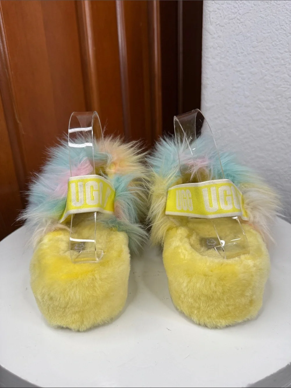 UGG FLUFF YEAH  MARGARITA TIE DYE SHEEPSKIN PLATFORM SLIPPER SLIDES SIZE 10
